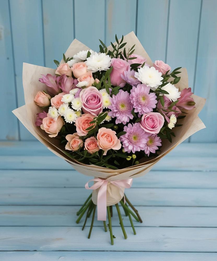 Букет цветов из: Хризантемы, Розы и Альстромерии в Орбельяновке