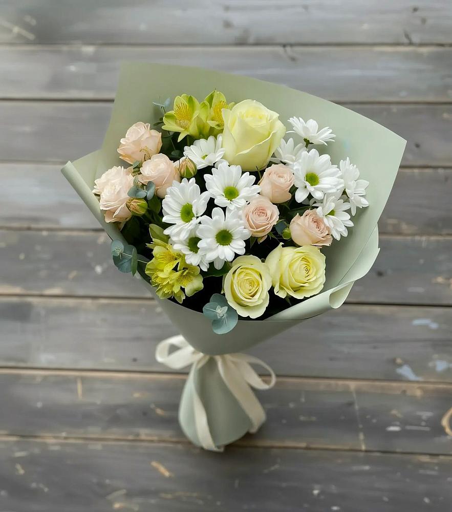 Букет цветов из: Альстромерии, Розы и Хризантемы в Орбельяновке