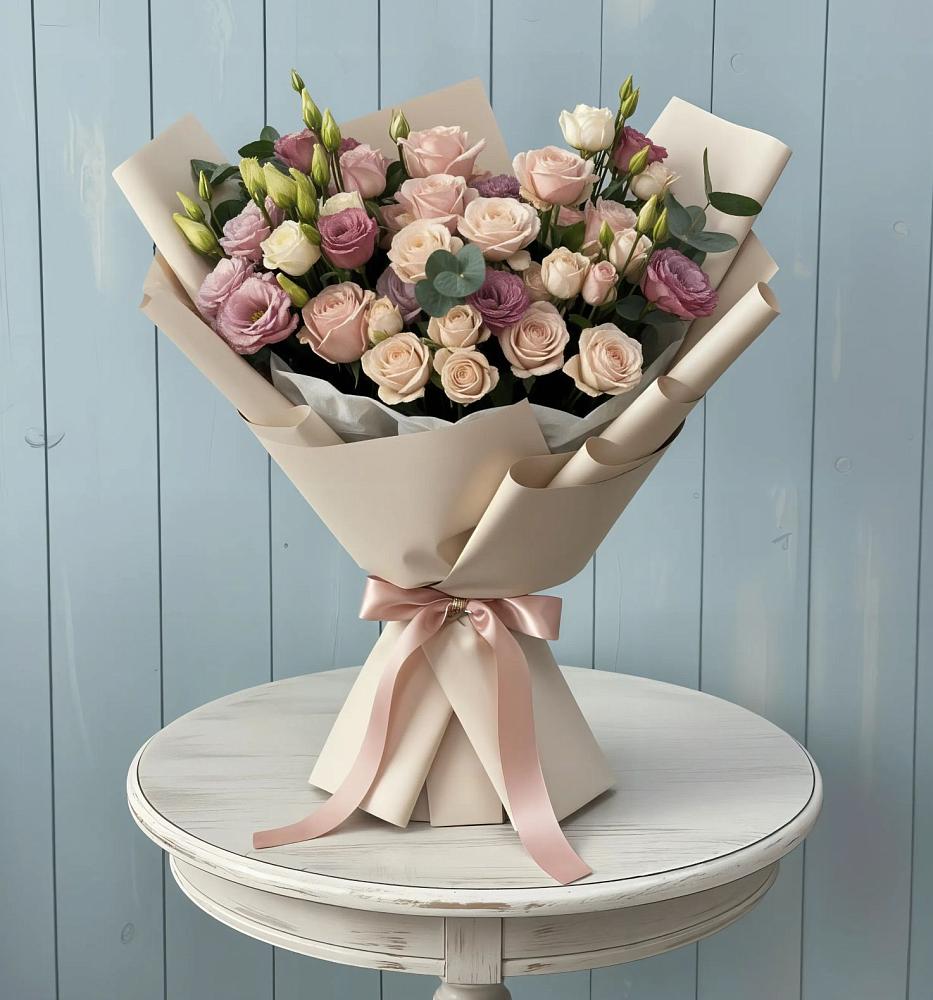 Букет цветов из: Розы и Лизиантусы в Орбельяновке