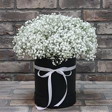 Цветочная композиция из Гипсофила в шляпной коробке в Орбельяновке